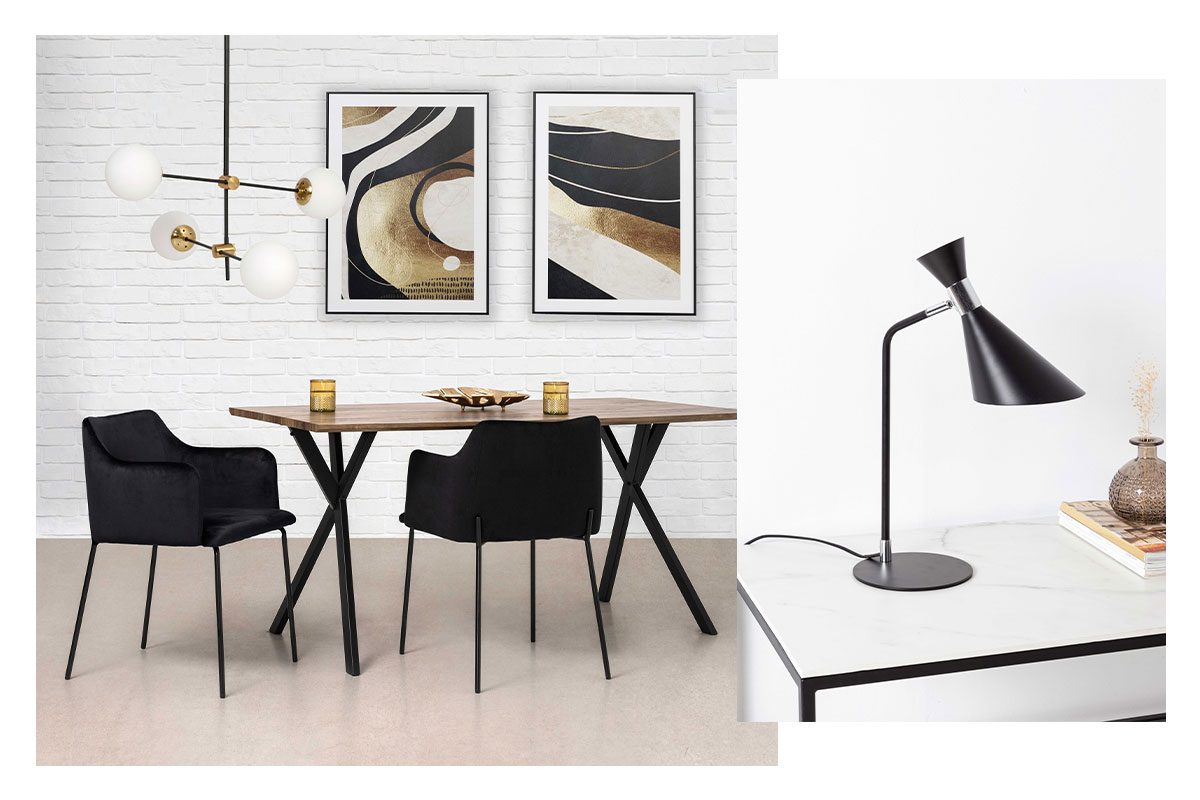 Conjunto de sillas y mesas + lámpara GDECO